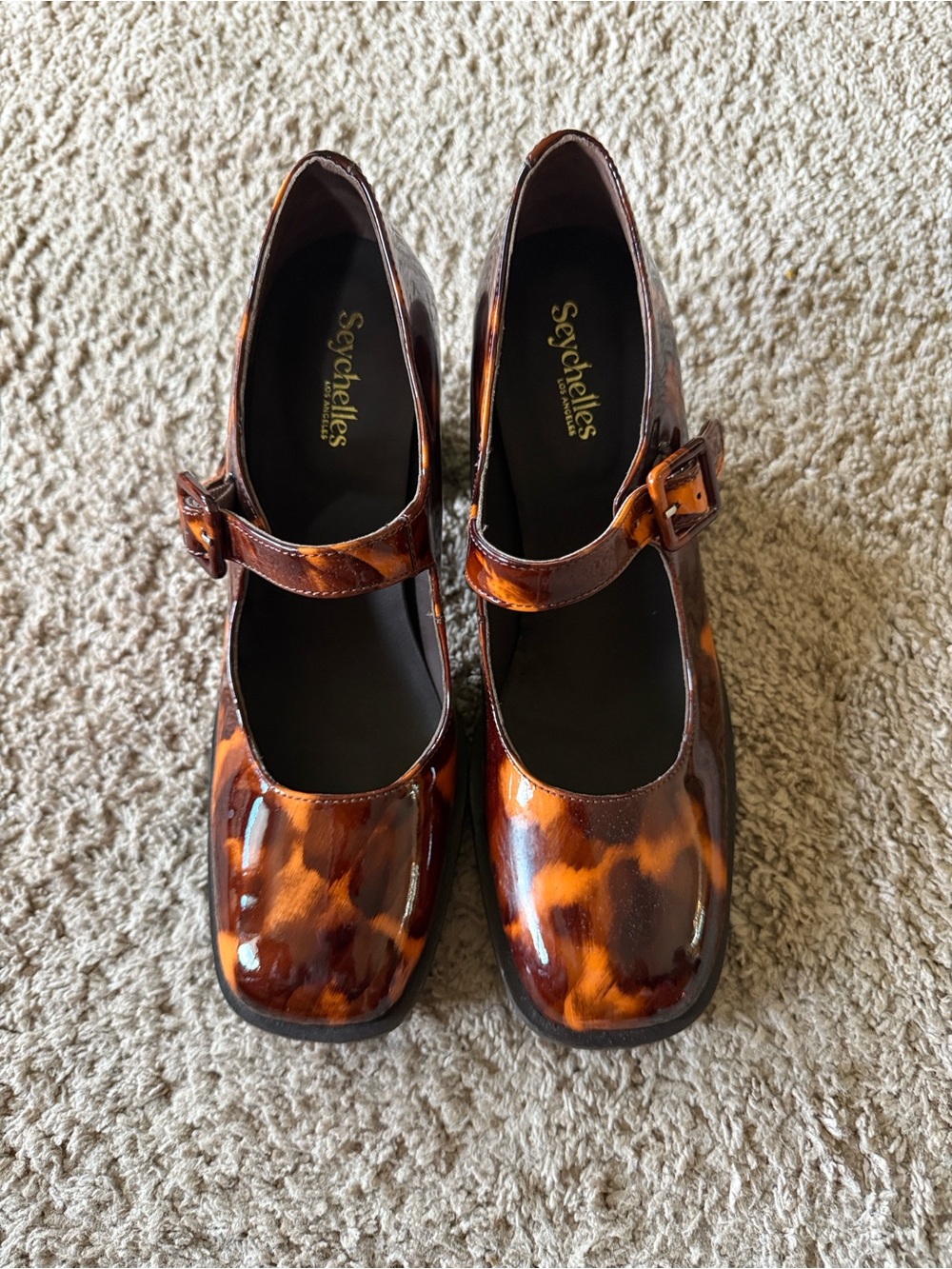 Seychelles Tortoiseshell Mary Jane Mules in Brown and Amber - Picture 3 of 6